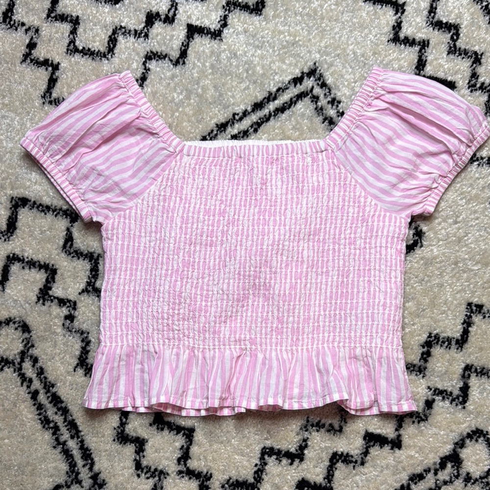 GAP Kids Pink and White Striped Smocked Top